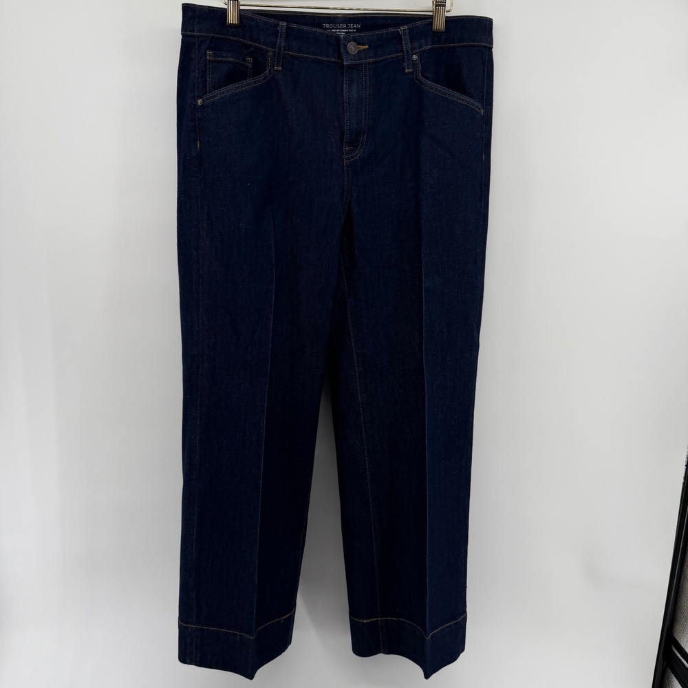 Chicos Trouser Jeans Womens 12P Blue Dark Wash Wide Leg Denim Petite Stretch